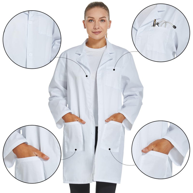 VOGRYE Professional Lab Coat for Women Men Long Sleeve, White, Unisex - Image 3